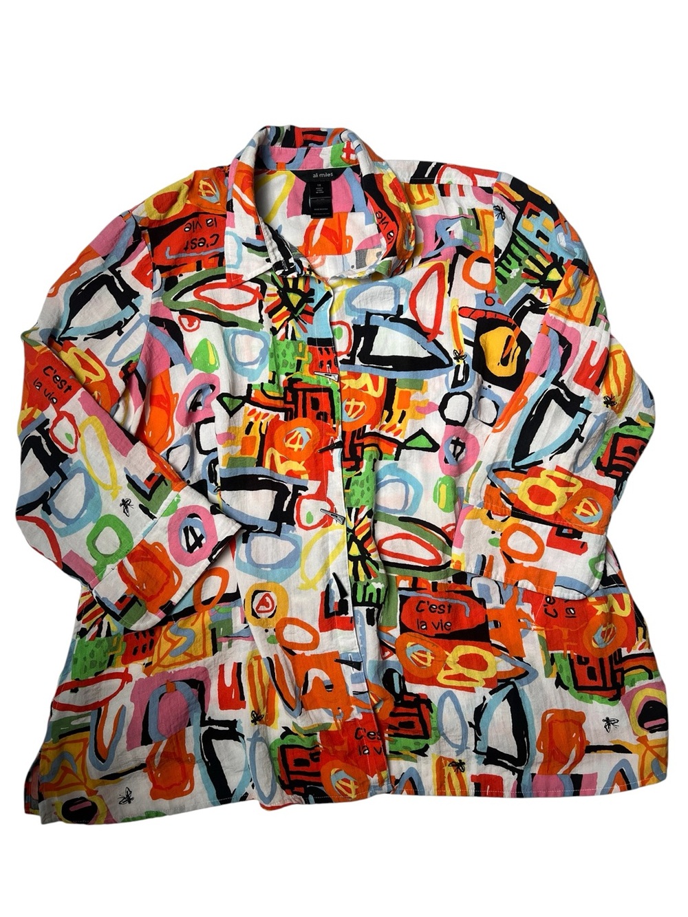Ali Miles C'est La Vie Abstract Print Jacket Tunic 1X Two Pockets Excellent
